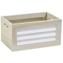 Best Panier déco caisse en bois naturel et blanc petit modèle Rangement
