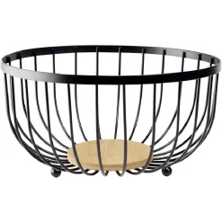 Gifi Préparation Culinaire^Panière à fruits fond bambou métal noir Ø25xH13cm
