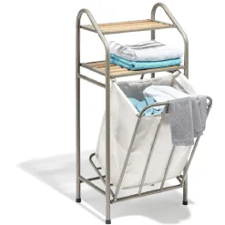 Online Panière à linge avec étagères bambou naturel Entretien Du Linge