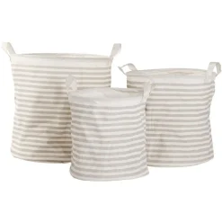 Outlet Panière à linge coton motif rayures x3 Entretien Du Linge