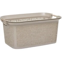 Hot Panière à linge 30L plastique tressé blanc Entretien Du Linge