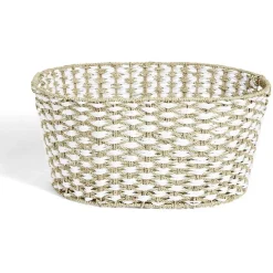 Outlet Panière à linge 41L 58xH28x43cm jonc de mer beige et blanc Entretien Du Linge