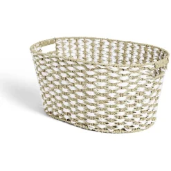 Outlet Panière à linge 41L 58xH28x43cm jonc de mer beige et blanc Entretien Du Linge