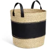Outlet Panière à linge ronde 52L Ø37xH38cm jonc de mer et feutrine noir Entretien Du Linge