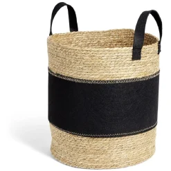 Outlet Panière à linge ronde 52L Ø37xH38cm jonc de mer et feutrine noir Entretien Du Linge