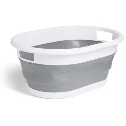 Online Panière à linge rétractable 54x23x39cm plastique blanc et gris Entretien Du Linge