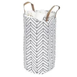 Outlet Panière à linge souple motif géométrique blanc et noir Ø35xH60cm 60L Entretien Du Linge