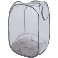 Online Panière 2-en-1 pliable 72L acier et polyester gris 38x38xH64cm Entretien Du Linge