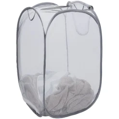 Online Panière 2-en-1 pliable 72L acier et polyester gris 38x38xH64cm Entretien Du Linge