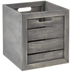 Best Panière grise rectangulaire en bois cérusé Box Cube Rangement