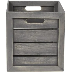 Best Panière grise rectangulaire en bois cérusé Box Cube Rangement