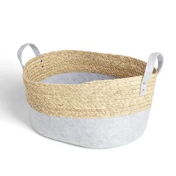 Sale Panière jacinthe d'eau feutrine beige et gris clair 40x30xH18cm Rangement