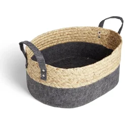 Sale Panière jacinthe d'eau feutrine beige et gris foncé 37x27xH15cm Rangement