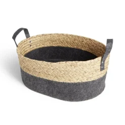 Sale Panière jacinthe d'eau feutrine beige et gris foncé 37x27xH15cm Rangement
