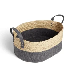Sale Panière jacinthe d'eau feutrine beige et gris foncé 37x27xH15cm Rangement