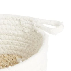 Sale Panière naturelle fibre de maïs coton beige et blanc Ø18xH16cm Rangement