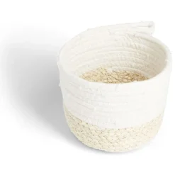 Sale Panière naturelle fibre de maïs coton beige et blanc Ø18xH16cm Rangement