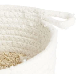 Sale Panière naturelle fibre de maïs coton beige et blanc Ø18xH16cm Rangement
