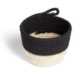Best Panière naturelle jacinthe d'eau coton beige et noir Ø15xH12cm Rangement
