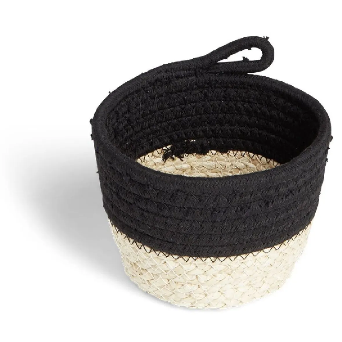 Best Panière naturelle jacinthe d'eau coton beige et noir Ø15xH12cm Rangement