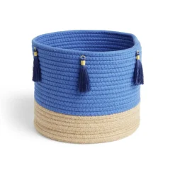 Sale Panière naturelle jute coton beige et bleu Ø26xH24cm Rangement