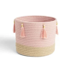 Best Panière naturelle jute coton beige et rose Ø22xH20cm Rangement