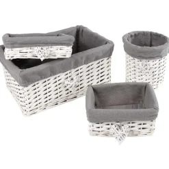 Sale Panière osier blanche et tissu gris Rangement