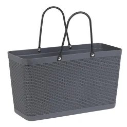 Best Panière plastique gris effet tressé anses noires Rangement