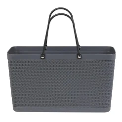 Best Panière plastique gris effet tressé anses noires Rangement