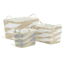 Best Panière rectangulaire en jacinthe d'eau blanc naturel taille M Rangement