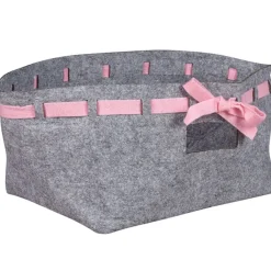 Best Panière rectangulaire grise avec ruban rose Rangement