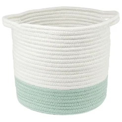 Best Panière ronde bicolore en coton vert et blanc Ø25xH.23 cm Rangement