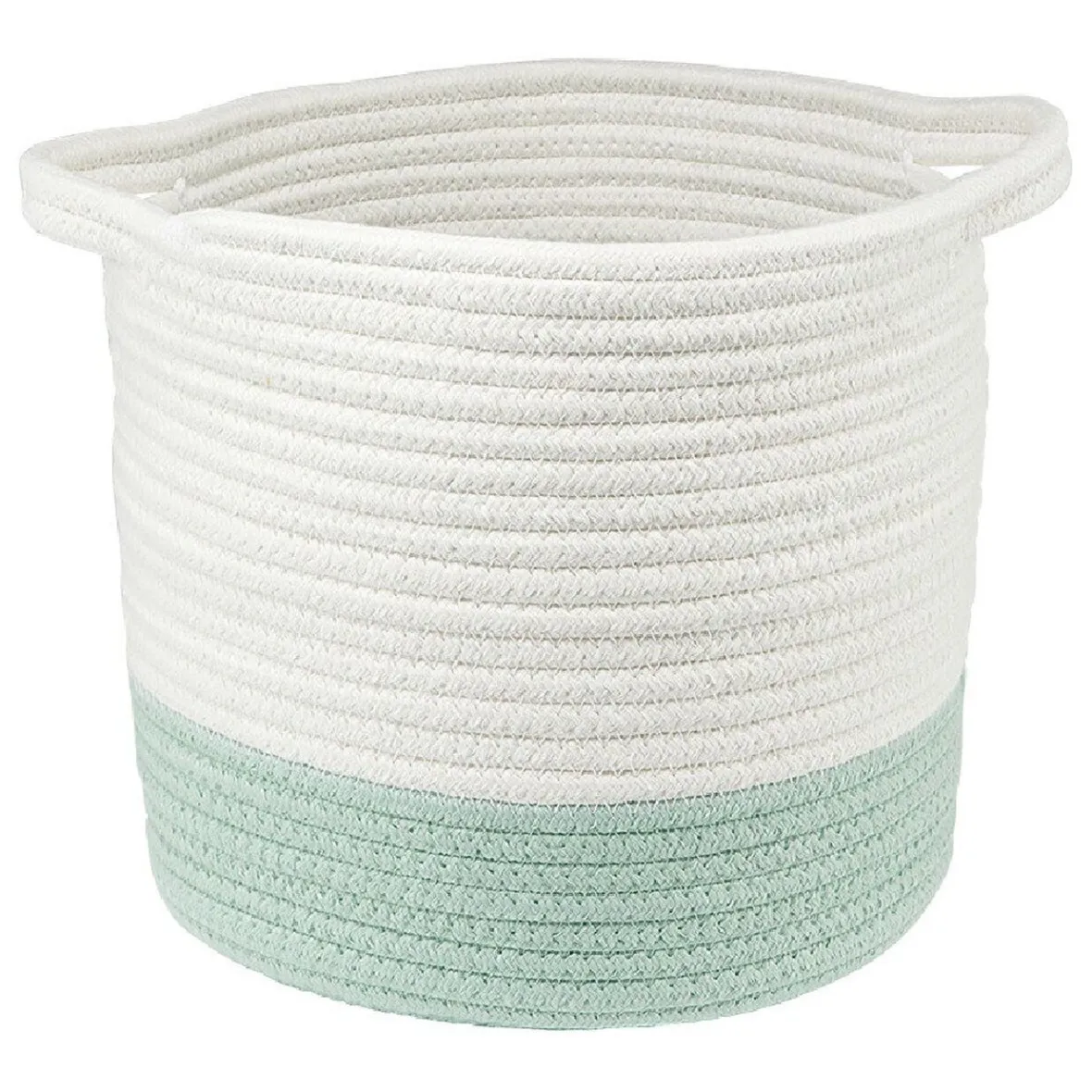 Best Panière ronde bicolore en coton vert et blanc Ø25xH.23 cm Rangement