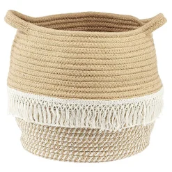 Sale Panière ronde coton tissé naturel décor macramé Ø30xH.26 cm Rangement