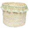Sale Panière ronde en jonc naturel avec pompons vert Ø19 cm Rangement