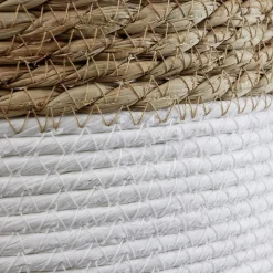 Sale Panière ronde en jute naturel bandes blanches Ø30xH40 cm - LENA Rangement