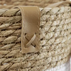 Sale Panière ronde en jute naturel bandes blanches Ø30xH40 cm - LENA Rangement