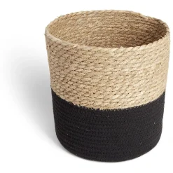 Sale Panière tressée bi-matière coton et jacynthe noir et naturel Ø27xH24cm Rangement