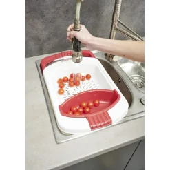 Gifi Préparation Culinaire^Passoire 2 en 1 planche à découper amovible rouge et blanche