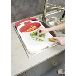 Gifi Préparation Culinaire^Passoire 2 en 1 planche à découper amovible rouge et blanche
