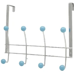 Sale Patère de porte 8 crochets boule bleu Rangement