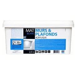 Peinture acrylique mur et plafond blanc mat 2,5 L^Gifi Online