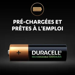 Pile rechargeable Duracell AA 1300 mAh, LR6 - Lot de 4^Gifi