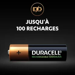 Pile rechargeable Duracell AA 1300 mAh, LR6 - Lot de 4^Gifi