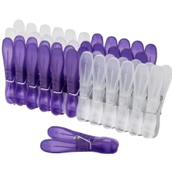 New Pince à linge blanche et violette plastique transparent x24 Entretien Du Linge