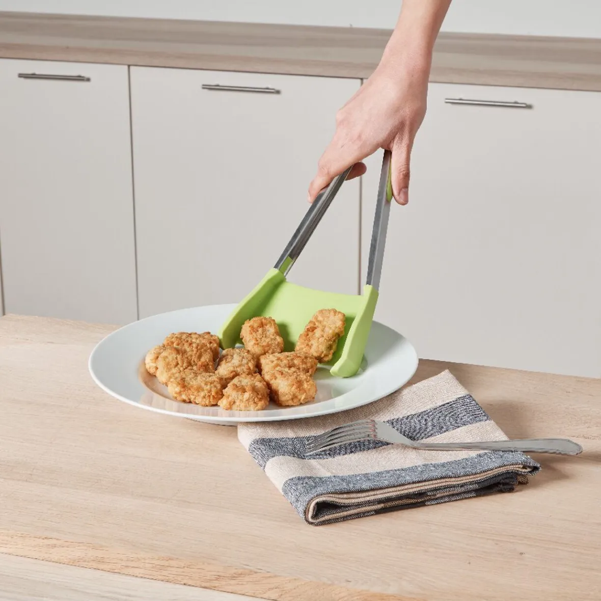 Gifi Préparation Culinaire^Pince spatule 2 en 1 inox silicone vert