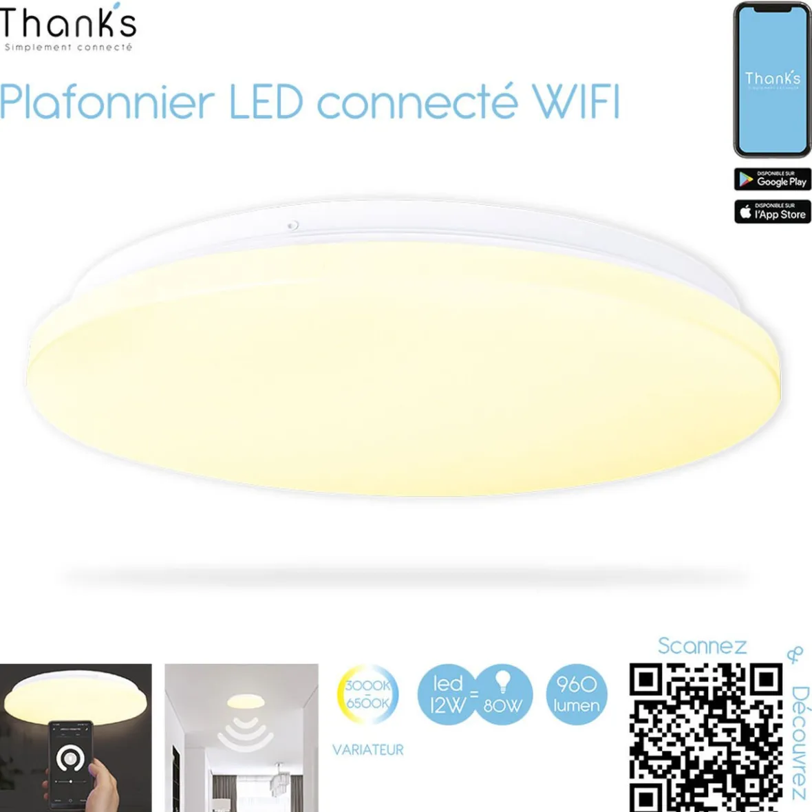Plafonnier LED connecté WIFI^Gifi