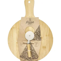 Gifi Préparation Culinaire^Planche à découper 6 parts en bambou Ø32cm avec roulette à pizza