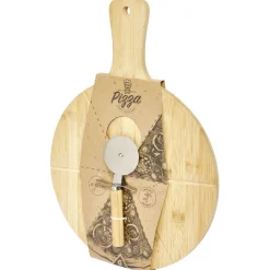 Gifi Préparation Culinaire^Planche à découper 6 parts en bambou Ø32cm avec roulette à pizza