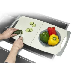 Gifi Préparation Culinaire^Planche à découper avec passoire rétractable silicone 56x29,5cm